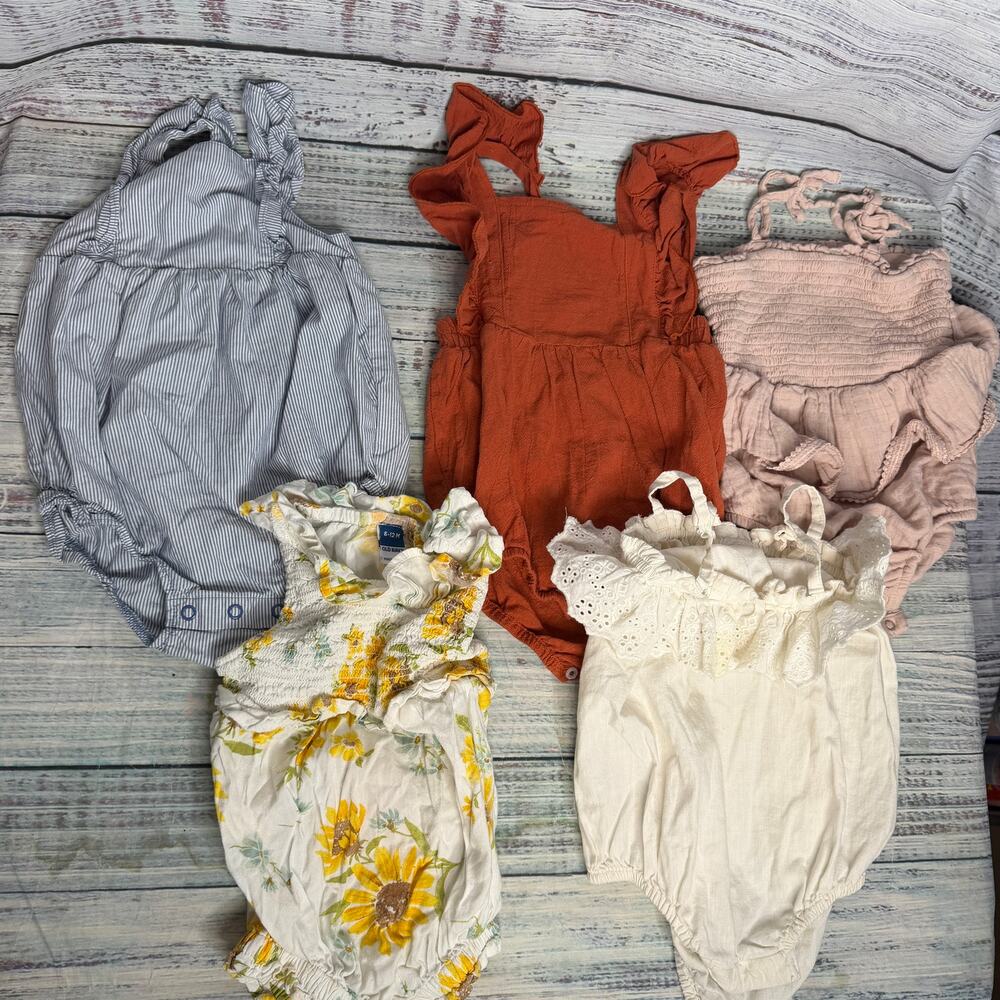 Old Navy Baby Girl 6-12M Romper Lot 5 Boho Floral Ruffle Bubble One Piece